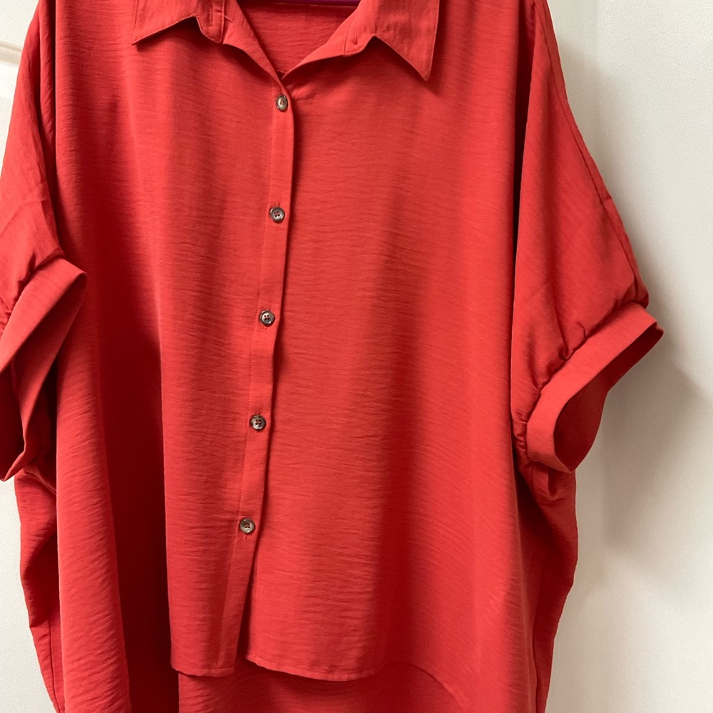 Elegant Red Button-Up Blouse.